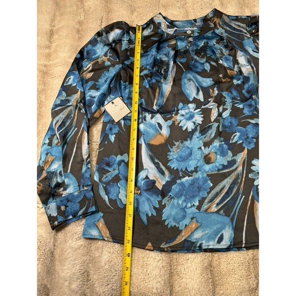 Cupio Blush Blue Multicolor Floral Print Long Sleeve Women’s Blouse Size Small - Picture 8 of 16